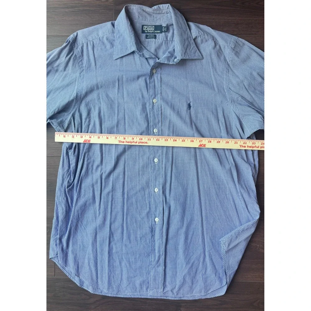 Polo Ralph Lauren Andrew Shirt Mens 17 34/35 Blue Gingham Cotton Button Down